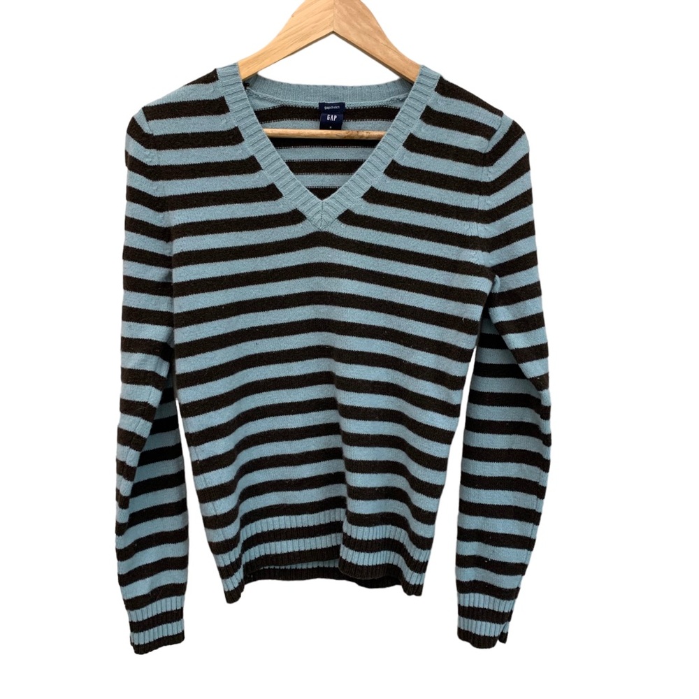 GAP Vintage Blue & Brown Lambs Wool Striped Sweater size Small